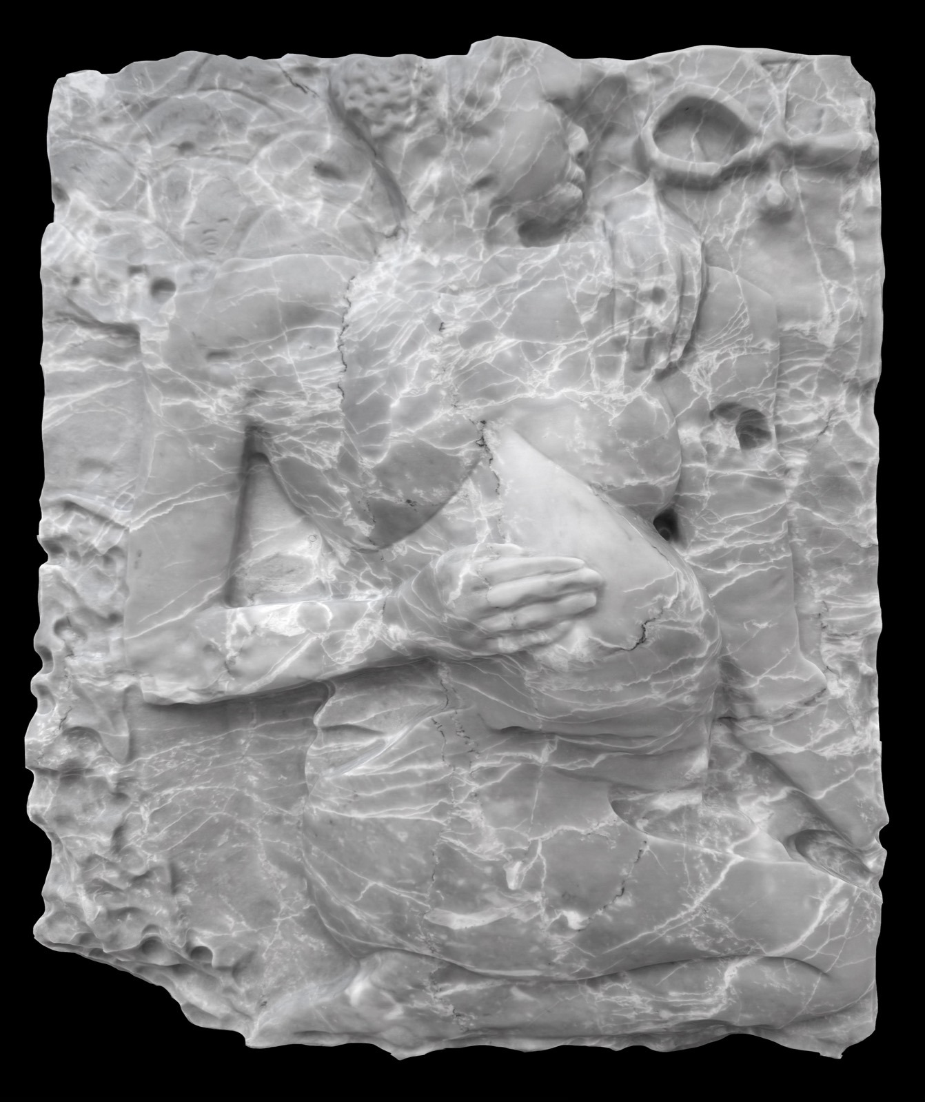 The Mother I Will Become, carved in marble relief.